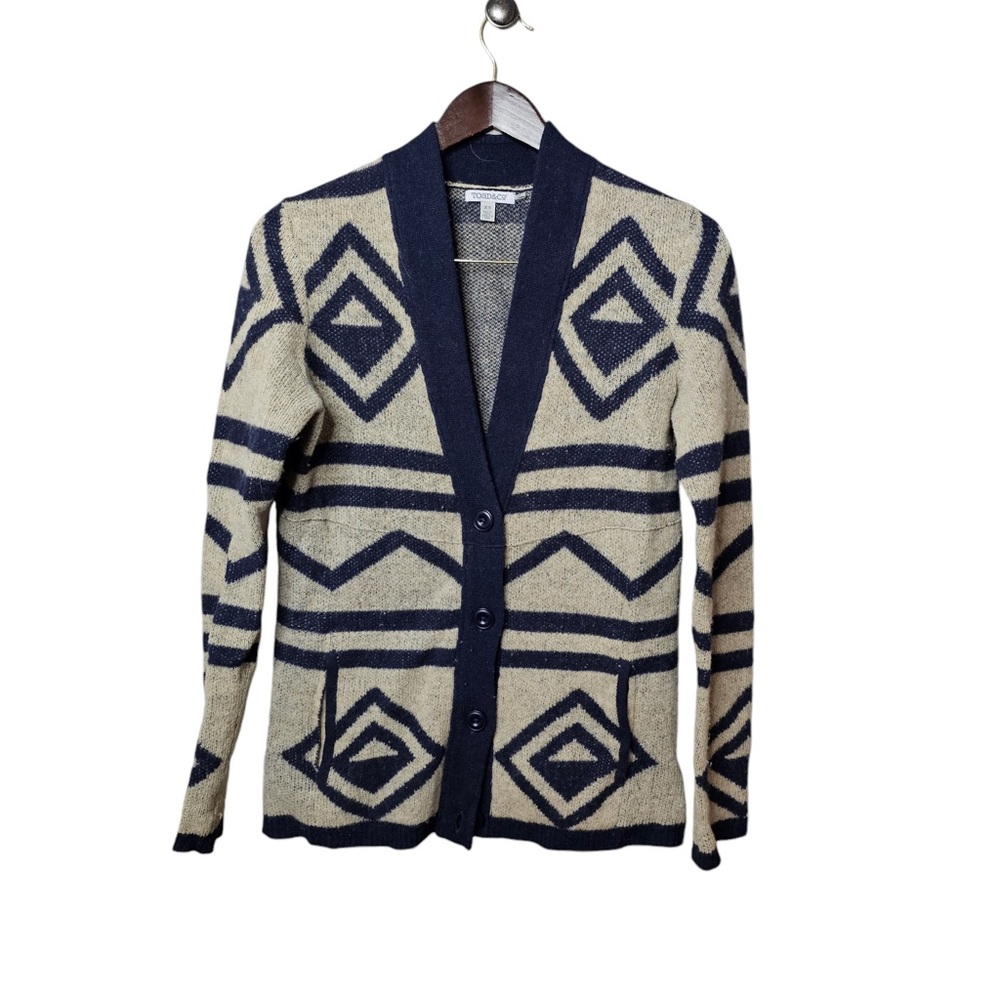 Toad & Co 100% Lambs Wool Cardigan Cream & Navy Warm Sweater - Picture 2 of 6